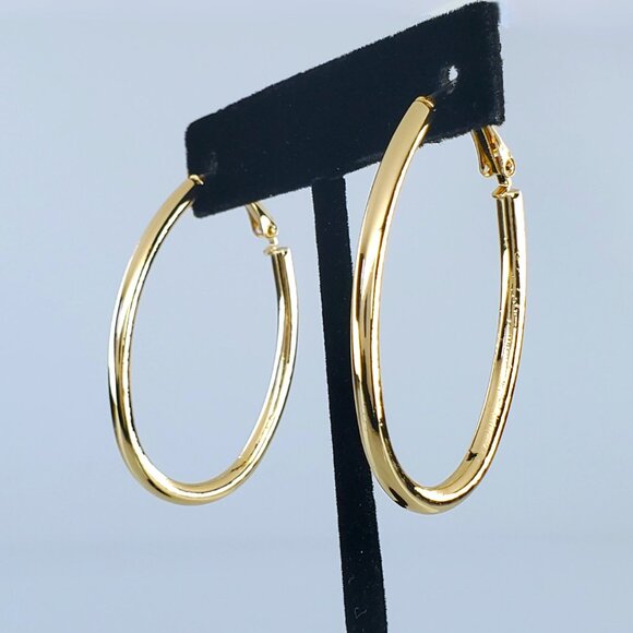 14K Gold Womens Large Oval Hoop Earrings 14 Karat Silver Hoops Ladies Jewelry - Picture 4 of 7